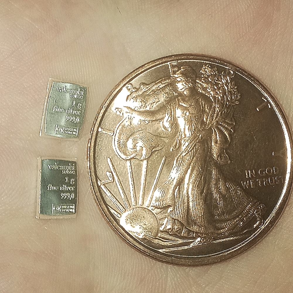 Bundle 1oz copper round (random) + 2 grams Valcambi Suisse Silver Bars